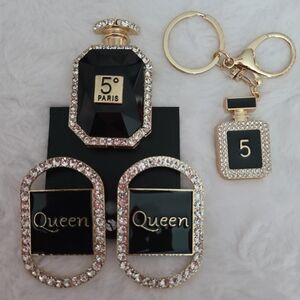 3pc Elegant Black and Gold Rhinestone QUEEN #5 Jewelry SET🌟NWT